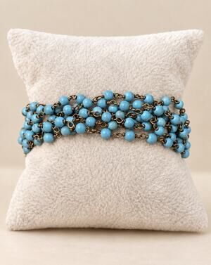 Turquoise blue beaded multi-strand bracelet antique gold-tone toggle clasp